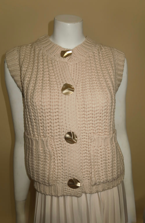 Chunky Knit Button - Vest Sweater